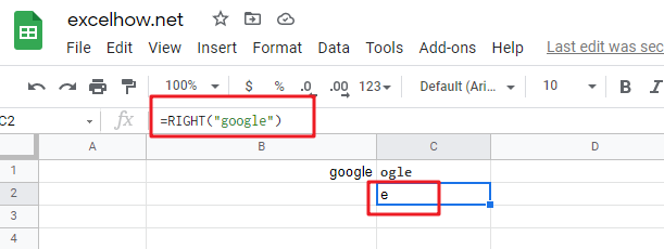 google sheets right function