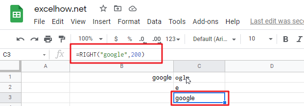 google sheets right function
