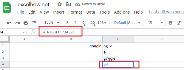 google sheets right function