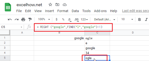 google sheets right function