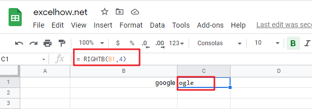 google sheets rightb function