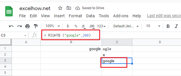 google sheets rightb function