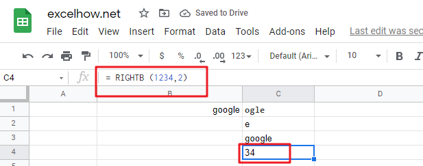 google sheets rightb function