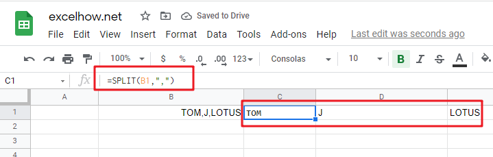 Google Sheets SPLIT Function