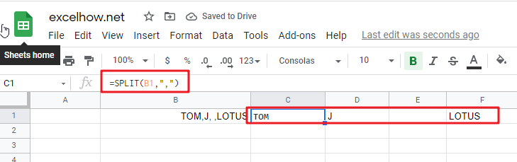 google sheets split function