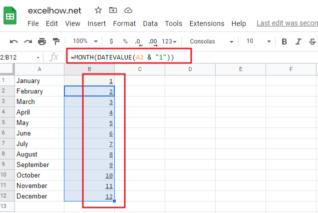 Google Sheets MONTH Function