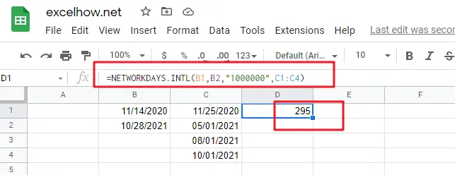 google sheets networkdays.intl function1