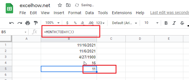 google sheets today function