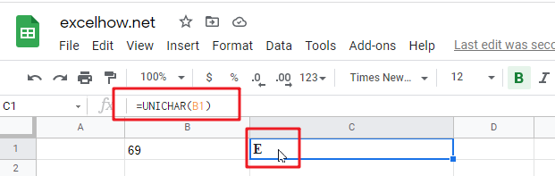 google sheets unichar function1