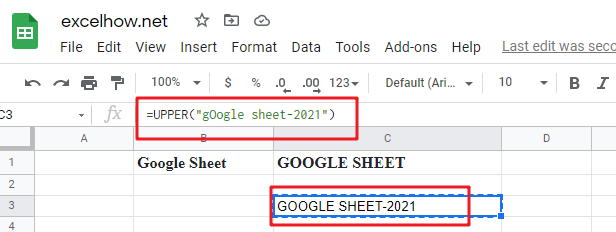 google sheets upper function