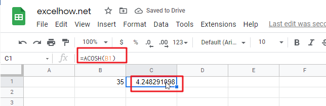 google sheets ACOSH function1