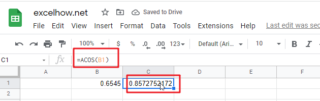 google sheets acos function1