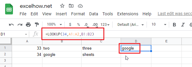 Google Sheets LOOKUP Function