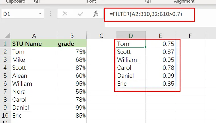 excel filter function