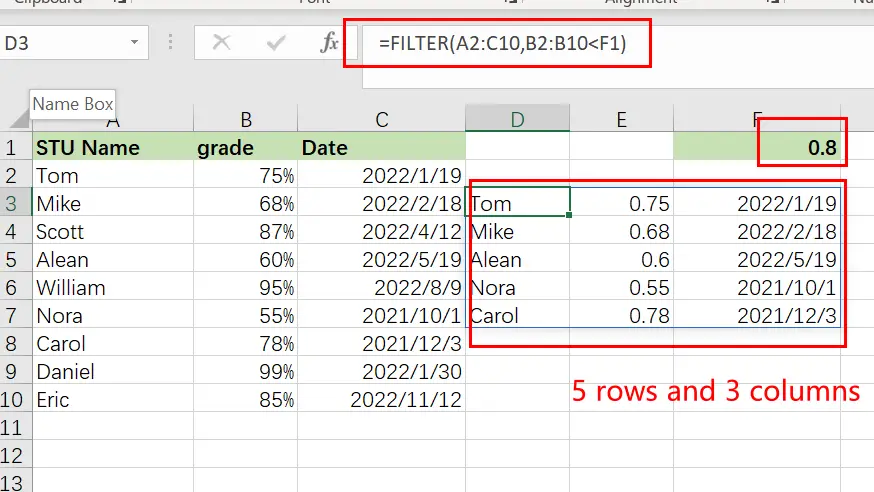 excel filter function