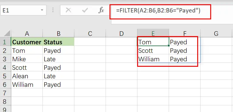 excel filter function