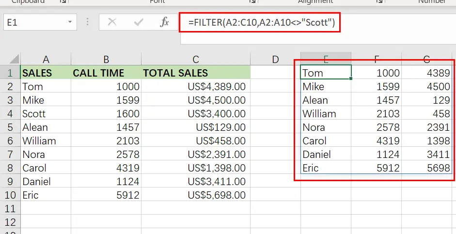 excel filter function