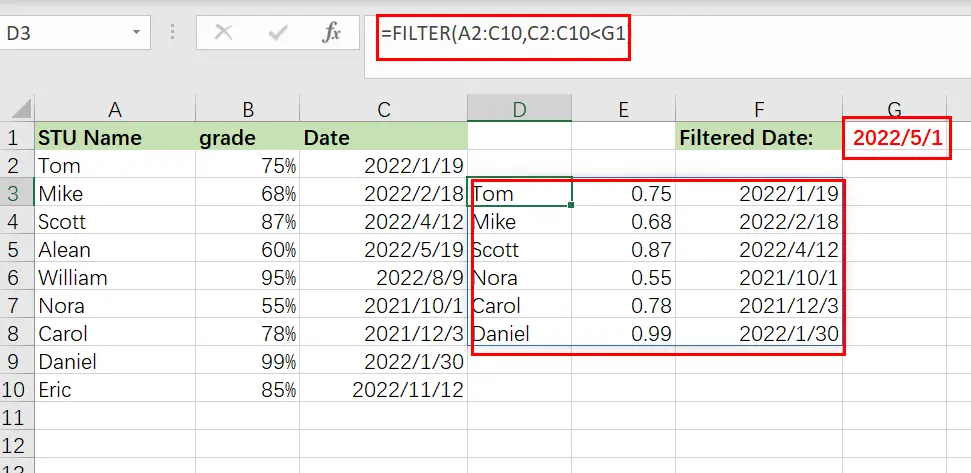 excel filter function