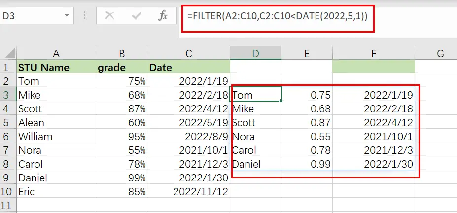 excel filter function