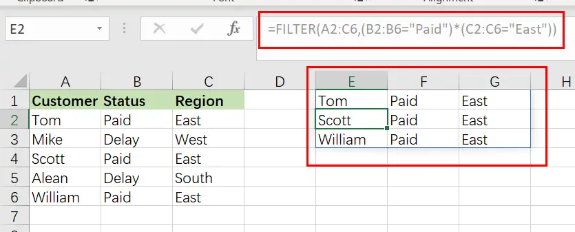 excel filter function