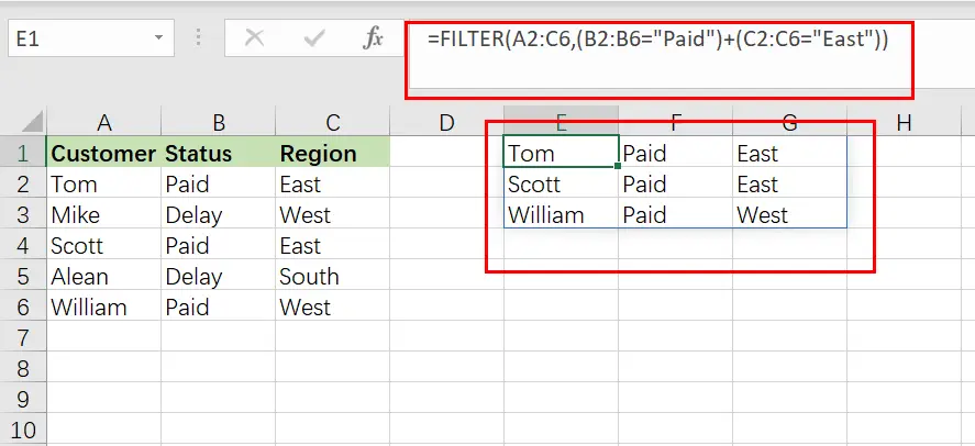 excel filter function