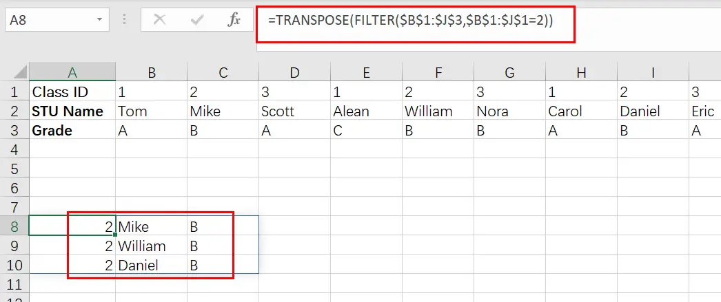 Filter And Transpose Data From Horizontal To Vertical