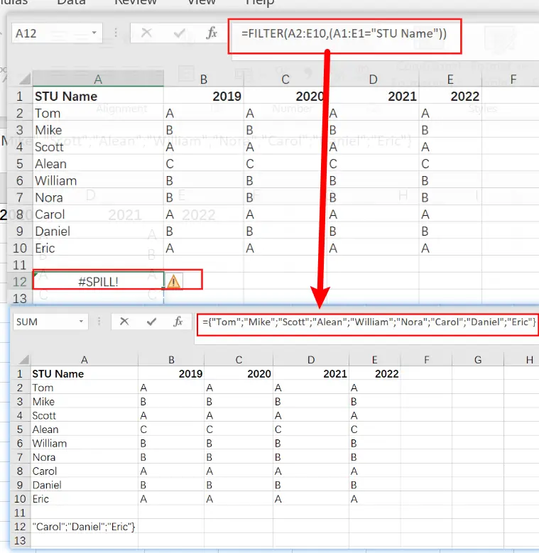 filter by column sort by row1