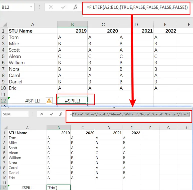 filter by column sort by row1