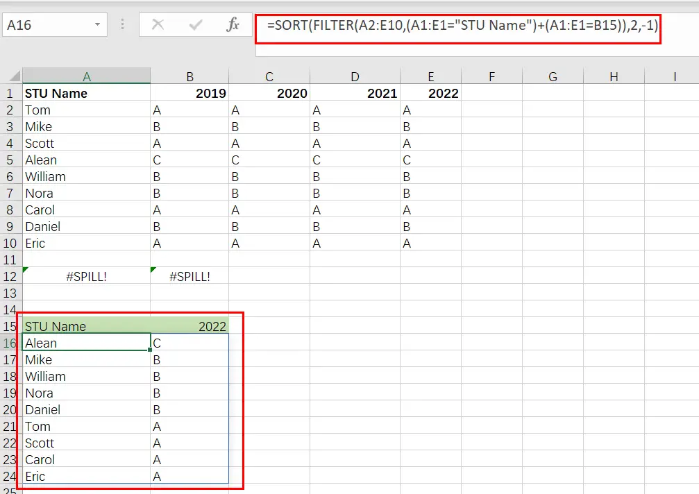 filter by column sort by row1