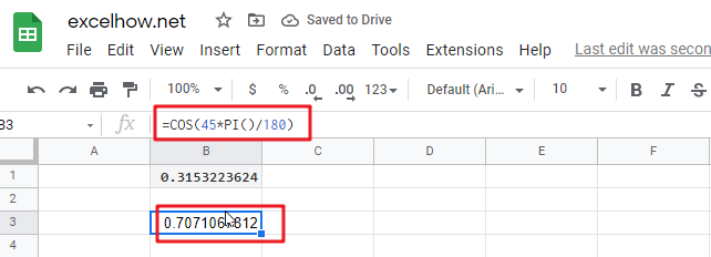 Google Sheets COS Function