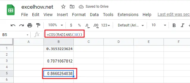 google sheets cos function1