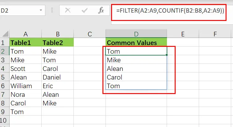 extract common values from two lists1