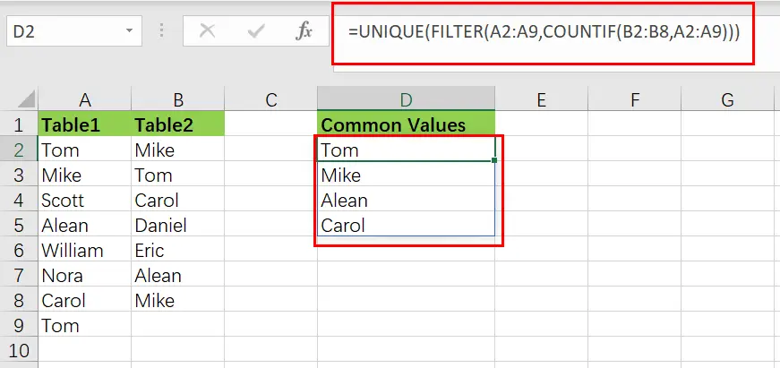 extract common values from two lists1