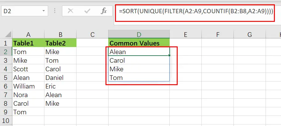 extract common values from two lists1
