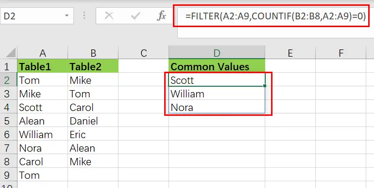 extract common values from two lists1