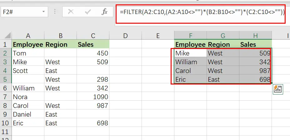 extract data by excluding blank value1