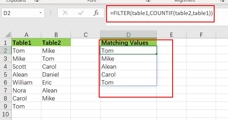 extract matching values from two list1