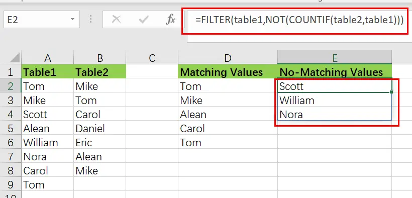 extract matching values from two list1