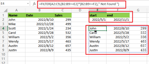 filter data between dates1