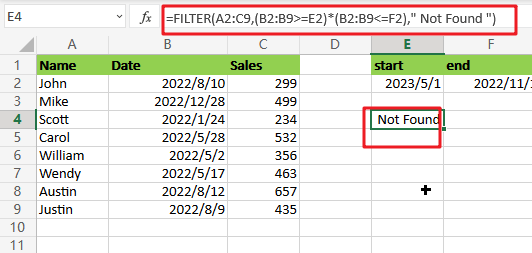 Filter Data between Date Values