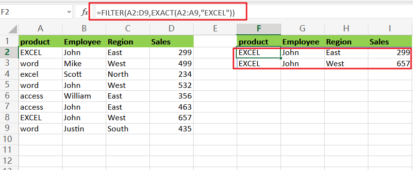 filter data with Exact match1