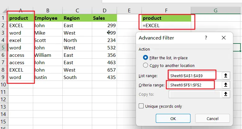 filter data with Exact match1