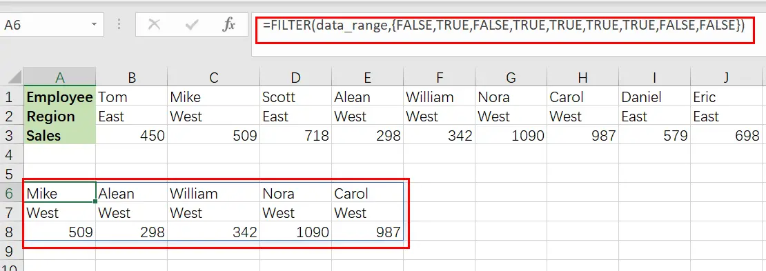 filter horizontal data1