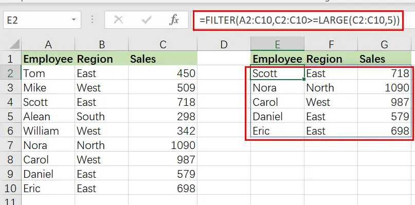 filter on top n values