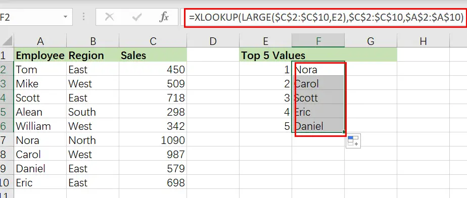 filter on top n values