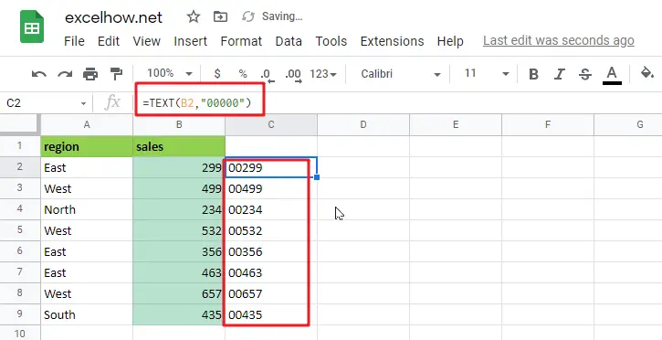 Add Leading Zeros To Numbers in google sheets1