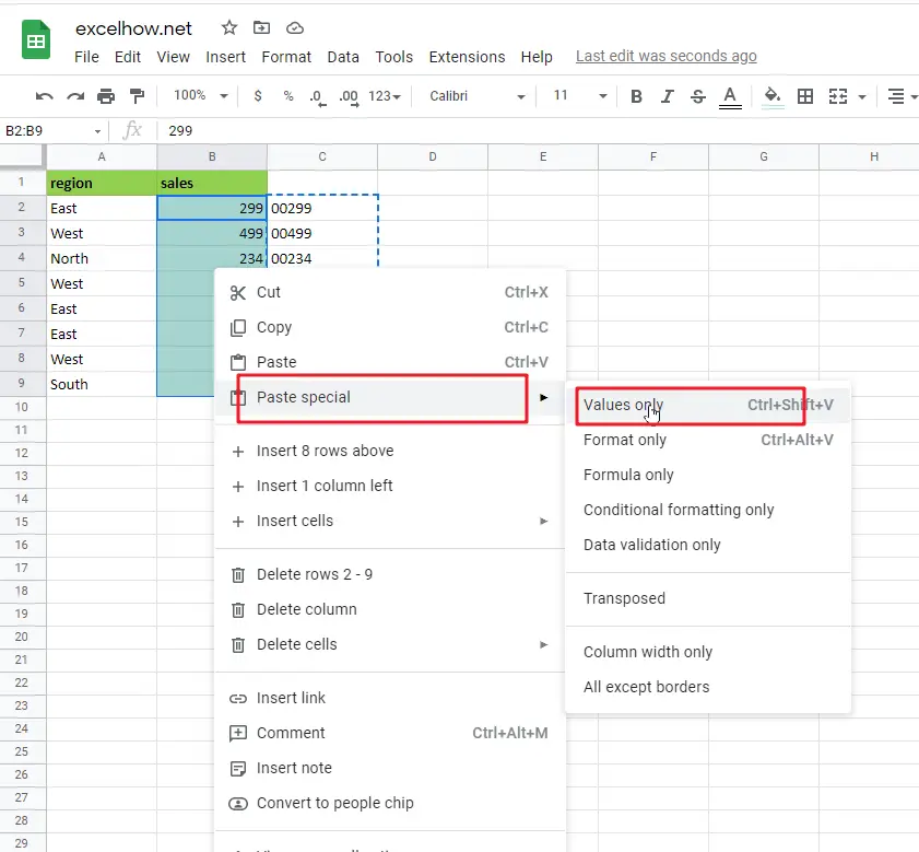 Add Leading Zeros To Numbers in google sheets1