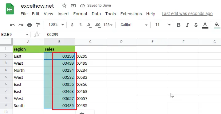 Add Leading Zeros To Numbers in google sheets1