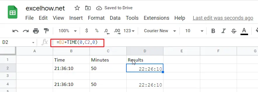 Add Minutes to Time in google sheets1