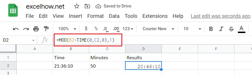 Add Minutes to Time in google sheets1
